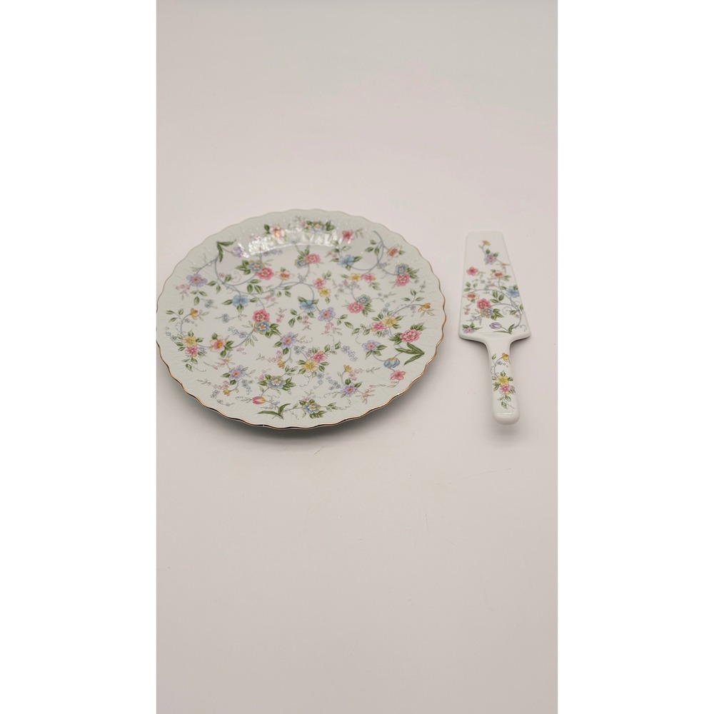 Narumi Hall of Fame Roses Bone China Cake Plate and Server Set Japan Gold Trim
